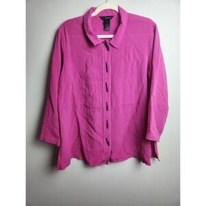 Ali Miles Button front back pink Blouse Lagenlook Boho sz L